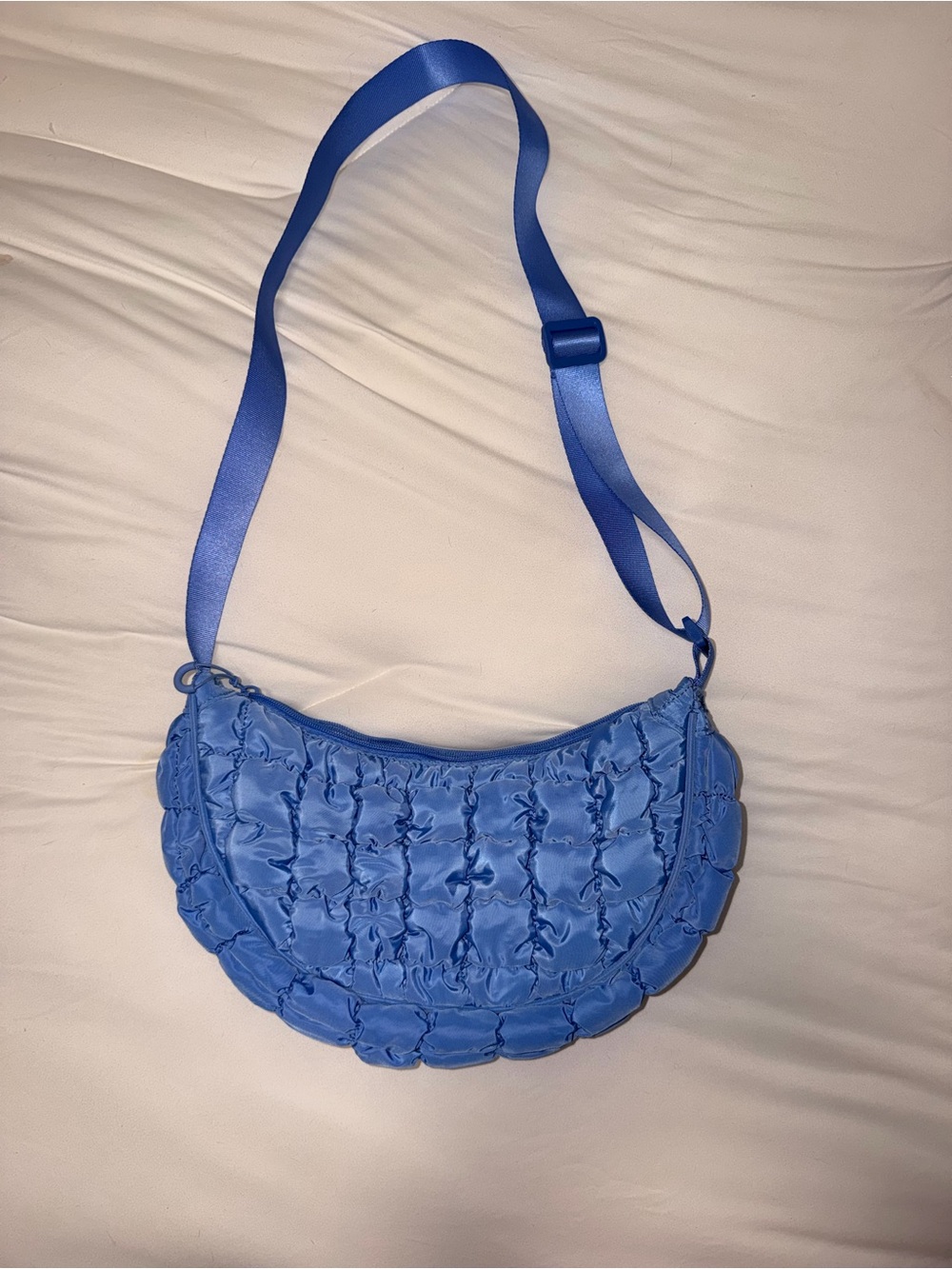 Blue Quilted Crescent Crossbody/Shoulder Bag